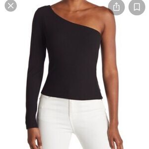 MELROSE And Market One Shoulder Black Ribbed Long Sleeve Top
